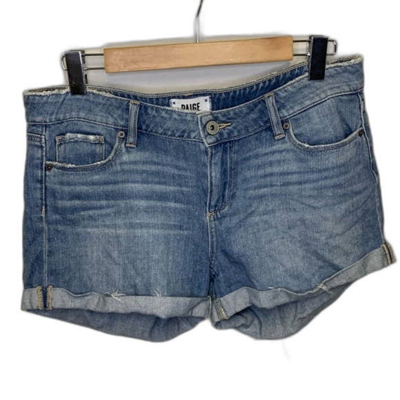 Paige Jimmy Jimmy Medium Wash Mid-Rise Distressed Cuffed Jean Shorts Size 29/US8 - Picture 13 of 15